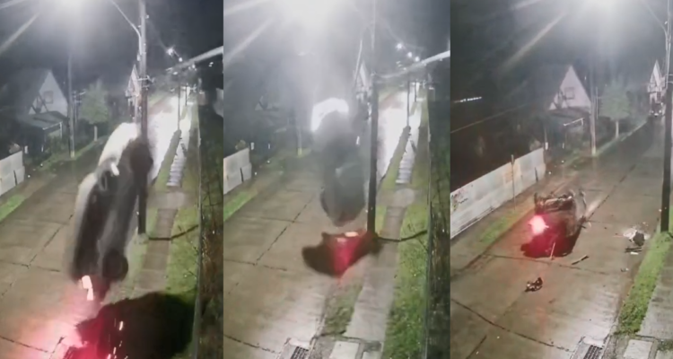 VIDEO | Captan a conductor que "voló" con su auto en Río Negro: se fugó caminando tras accidente