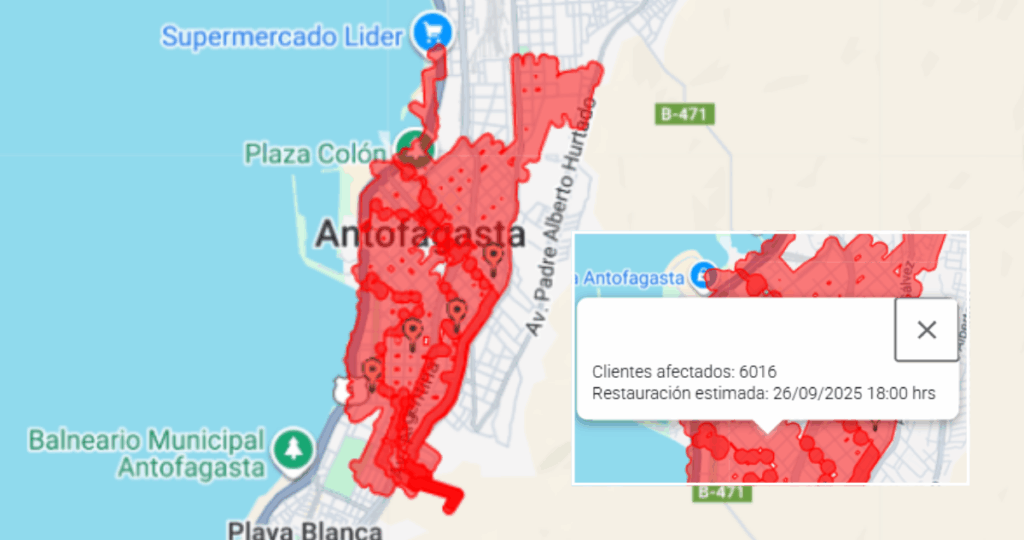 Masivo corte de luz en Antofagasta deja a más de 6 mil clientes afectados