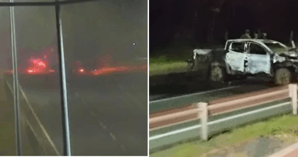 Ataque incendiario en Ruta 5 Sur deja dos heridos y una camioneta destruida