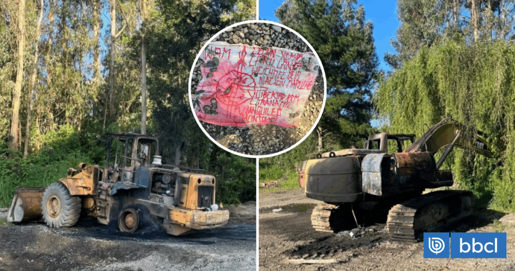 Queman maquinaria pesada en nuevo ataque incendiario en Carahue: se encontró lienzo firmado por la WAM