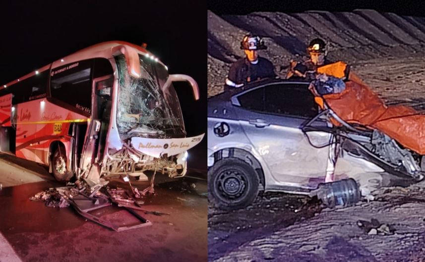 Cinco fallecidos, tres de ellos menores de edad, deja violenta colisión de auto con bus en Antofagasta