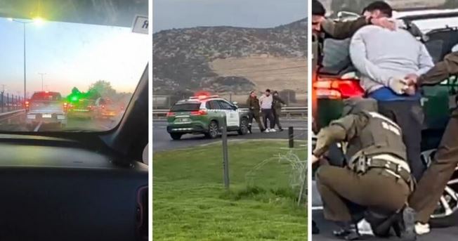 Cuatro detenidos tras persecución policial que incluyó disparos en Ruta 5 Sur a la altura de Pelequén