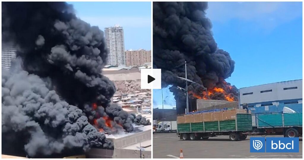VIDEOS | Gran incendio se registra en galpón al interior de  Zona Franca en Iquique (ZOFRI)